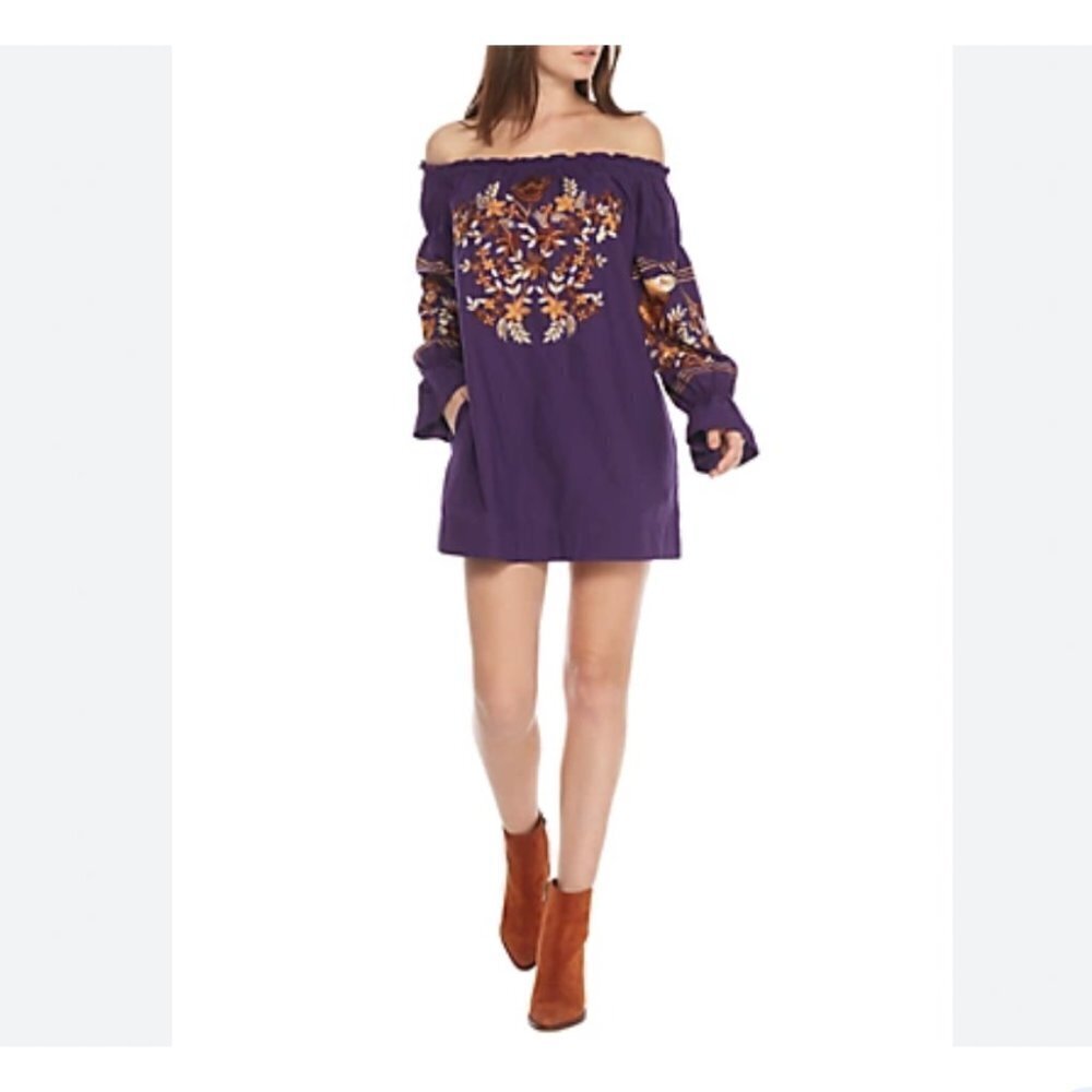 Free People Fleur Du Jour Mini Dress Purple Medium